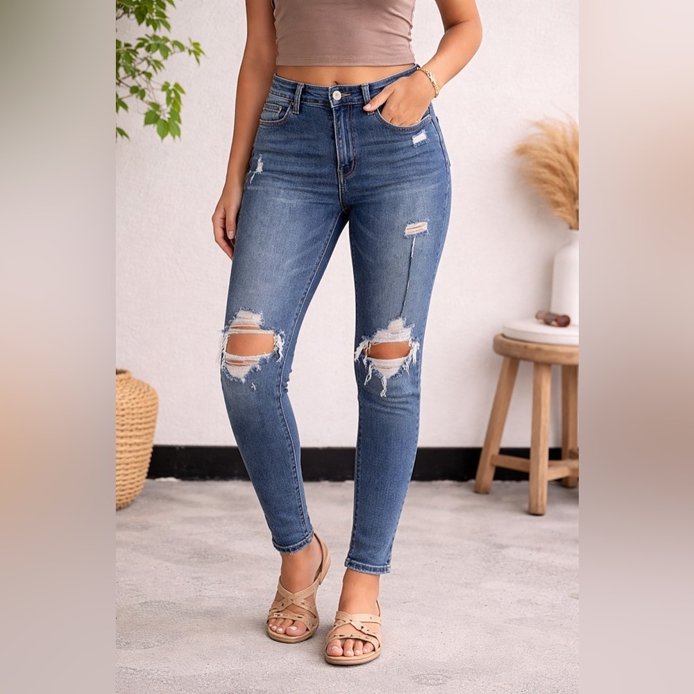 Vervet High-Rise Distressed Skinny Jeans - Blue